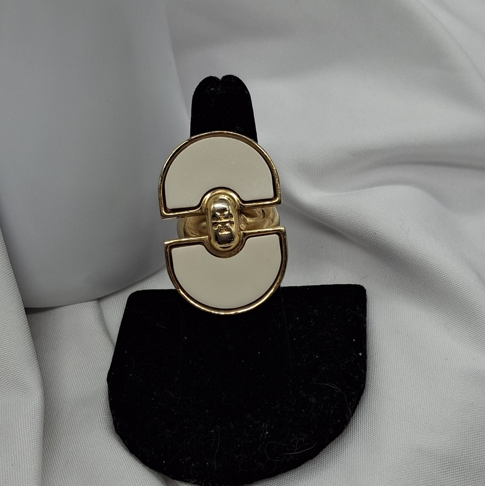 Tory Burch Kira 18K Gold plated brass and Cream Ring